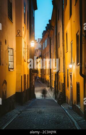 Stockholms Gamla Stan Altstadt bei Nacht, Schweden Stockfoto