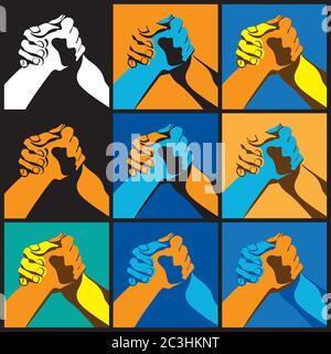 Mehrere Varianten stilisierte Vektordarstellung zum Thema Armringen, Kraftsport und Wettkampf Stock Vektor