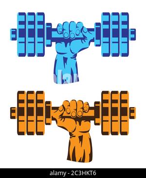 Stilisierte Vektordarstellung zum Thema Gewichtheben, Fitness, Bodybuilding, Sport. Hand mit Hantel. Stock Vektor