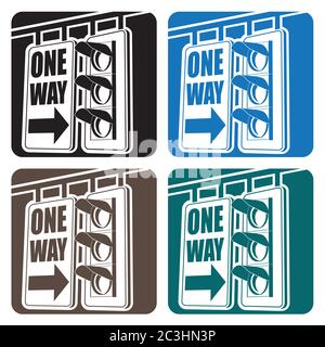 Sylized Vektor-Illustration zum Thema Verkehr in der Stadt. Ampel und Schild im minimalistischen Stil in einer einzigen Farbe Stock Vektor