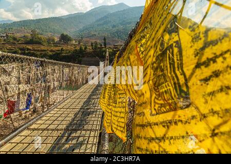 Die längste Hängebrücke in Bhutan Stockfoto