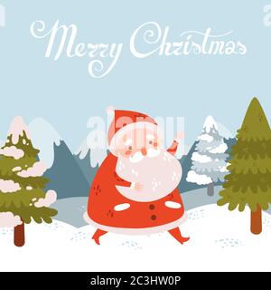 Niedlichen Vektor Santa Claus Gruß. Winterlandschaft Stock Vektor
