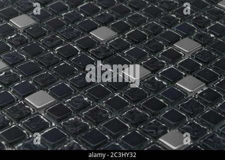 High-Angle-Schuss von kleinen quadratischen schwarzen und silbernen Fliesen - gut für einen Hintergrund Stockfoto