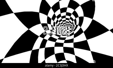 Optische Täuschung Vektor. Abstrakter Vektortunnel. Schwarz und Weiß abstrakter hypnotischer Wurmloch-Tunnel. Stock Vektor