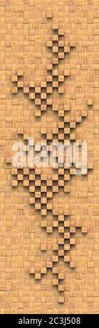 Dekorative Paneele an der Wand der quadratischen Holzbalken. Schachbrettmuster. Abstrakte 3D-Textur oder Hintergrund. Stockfoto