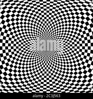 Optische Täuschung Vektor. Abstrakte 3d-Schwarz-Weiß-Illusionen. Checker-Textur Stock Vektor