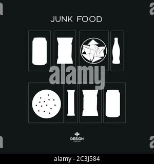 Junk-Food auf einem schwarz-weißen Hintergrund.Werbung Poster Design für Beauty-Shop, Blog, Magazin und Promotion. Stock Vektor
