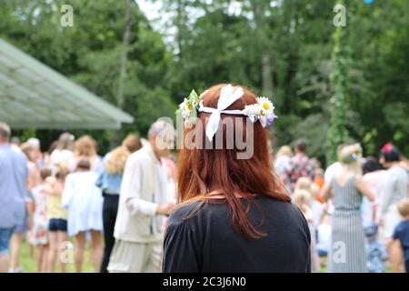 Die traditionelle schwedische Mittsommerfeier in Schweden hieß Midsommar Stockfoto