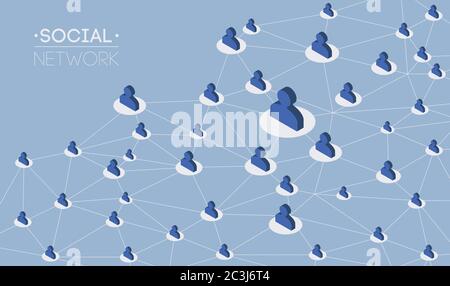 Soziale Netzwerke Medien globale Menschen Kommunikation Informationen teilen flach 3d Web isometrische Infografiken Vektor Illustration. Netzwerkverbindung Stock Vektor