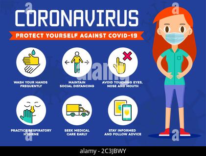 Schützen Sie sich vor dem Coronavirus. Covid-19 Sicherheitshinweise. Infografik Zur Sozialen Isolation. 2019-NCoV Schutzmaßnahmen. Stock Vektor