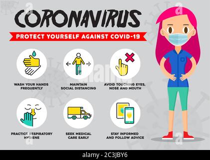 Schützen Sie sich vor dem Coronavirus. Covid-19 Sicherheitshinweise. Infografik Zur Sozialen Isolation. 2019-NCoV Schutzmaßnahmen. Stock Vektor