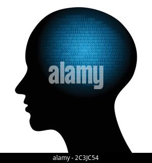 Profilkopf mit Binärcode, abstrakte Hi-Tech-Vektorgrafik. Stock Vektor
