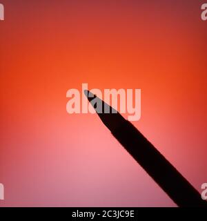 Silhouette des Stifts, über dem Hintergrund als orange Farbe, schwarz. Stockfoto