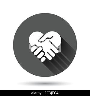 Handshake-Symbol in flacher Form. Partnerschaft Deal Vektor-Illustration auf schwarzem runden Hintergrund mit langen Schatten-Effekt. Vereinbarung Kreis Button Geschäft Stock Vektor