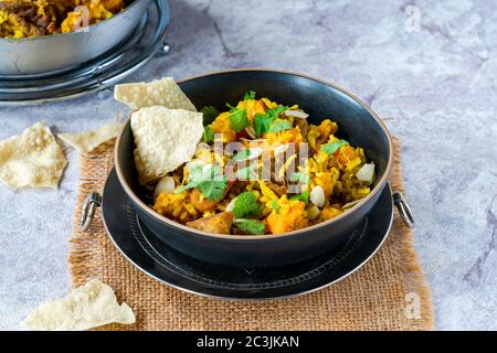 Lamm und Aprikose Biryani mit Süßkartoffeln Stockfoto