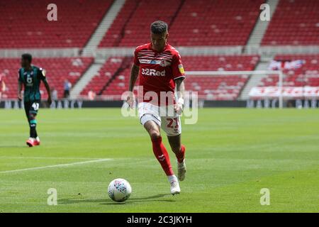 MIDDLESBROUGH, ENGLAND, 20. JUNI - Marvin Johnson von Middlesbrough während des Sky Bet Championship-Spiels zwischen Middlesbrough und Swansea City am Samstag, den 20. Juni 2020 im Riverside Stadium, Middlesbrough. (Kredit: Mark Fletcher, Mi News) Kredit: MI Nachrichten & Sport /Alamy Live Nachrichten Stockfoto