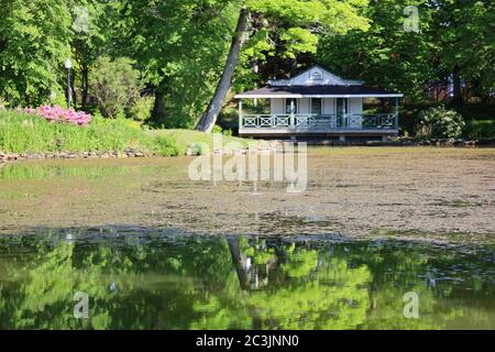 Halifax im Sommer während einer Pandemie. Leere Straßen, Gärten und Bänke. Stockfoto