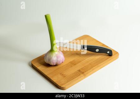 Frische und getrocknete Karlic mit verschiedenen Accessoires in Niederbayern Stockfoto