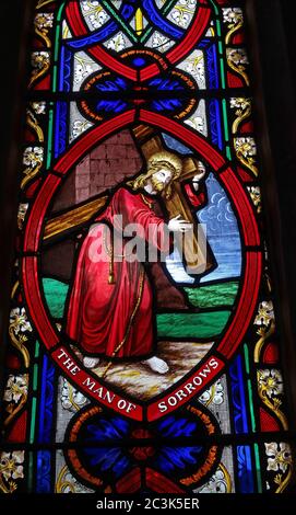 Man of Sorrows, St Michael and All Angels Church Stained Glass, 23 Wirsvall Rd, Marbury, Whitchurch, Cheshire, England, UK, SY13 4LL Stockfoto