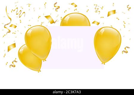 Blanke Banner mit goldenen Ballons und Konfetti isoliert auf transparentes Hintergrund. Vektor festlichen Hintergrund. Happy Birthday Konzept. Stockfoto