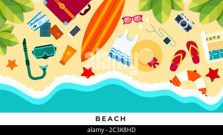 Sommer Strand tropischen Reise flach Design Vektor Illustration. Stock Vektor