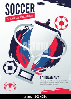 Fußball Liga Sport Poster mit Ballons und Trophäe Cup Vektor Illustration Design Stock Vektor