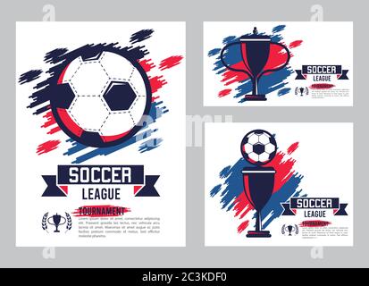 Fußball Liga Sport Poster mit Ballons und Trophäe Tassen Vektor Illustration Design Stock Vektor