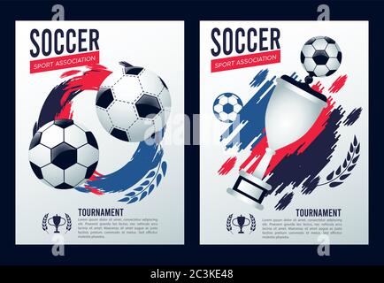 Fußball Liga Sport Poster mit Ballons und Trophäe Cup Vektor Illustration Design Stock Vektor