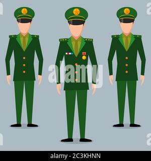 Mann trägt militärische Uniform stehend Vektor-Illustration Stock Vektor