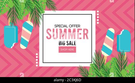 Sommerferien Verkauf Poster mit quadratischen Rahmen Vektor Illustration Design Stock Vektor