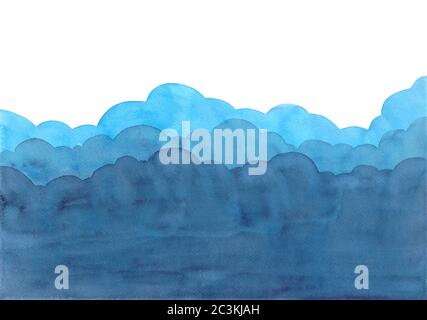 Abstrakte Aquarell Hand Malerei Illustration in Wolke Konzept. Hellblauer gewellter Hintergrund. Hohe Auflösung. Design für Karte, Cover, Print, Web. Stockfoto