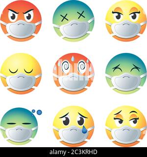 Corona-Virus Emojis Vektor-Set. Red Covid-19 Virus Smiley Emojis und ...