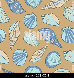 Nahtloses Muster mit Muscheln. Meereshintergrund. Stock Vektor