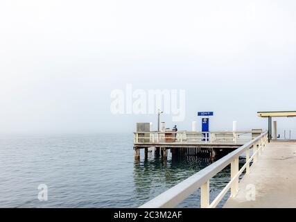 Jeffrey Street Ferry Wharf Milsons Punkt im Nebel Stockfoto