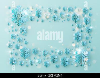 Frohe Weihnachten und ein glückliches neues Jahr Grußformatrahmen mit Folienschneeflocken für Weihnachtsposter, Plakate, Banner, Flyer und Broschüren. EPS 10 Stock Vektor