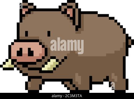 vektor Pixel Kunst Kind Wildschwein isoliert Cartoon Stock Vektor