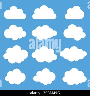 Set von 12 weißen Wolken, Vektor Stock Vektor