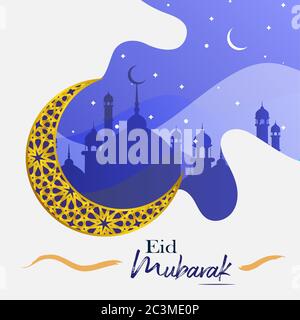 Eid mubarak Grußposter, Karte mit Pinsel und Farbverlauf Effekt, flache Illustration, Vektor Stock Vektor