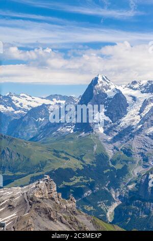 Herrliche Aussicht auf Eiger von der Aussichtsplattform auf dem Schilthorn auf dem Berner Oberland, Kanton Bern, Schweiz Stockfoto