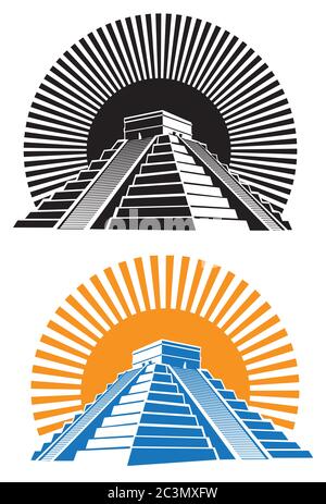Stilisierte Vektordarstellung der alten Maya-Pyramiden Stock Vektor