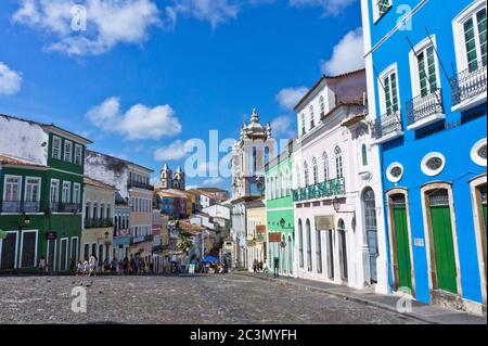 Salvador de Bahia, Pelourinho Blick mit bunten Gebäuden, Brasilien, Südamerika Stockfoto