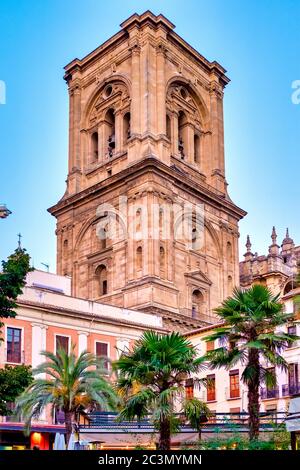 Glockenturm der Kathedrale von Granada, Granada, Spanien Stockfoto