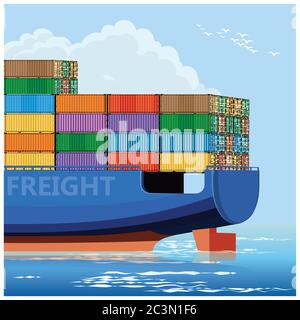 Stilisierte Vektordarstellung des Containerschiffes Stock Vektor