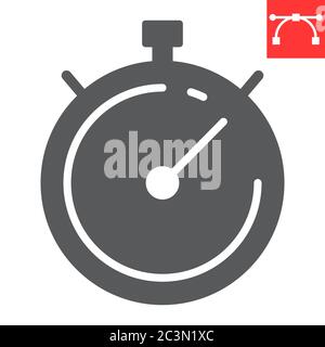 Stoppuhr Glyph Symbol, Fitness und Sport, Timer Zeichen Vektor Grafik, editierbare Kontur solide Symbol, eps 10. Stock Vektor