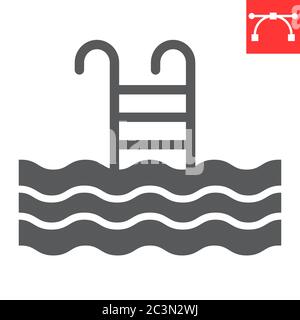 Swimmingpool Glyphe Symbol, Fitness und Schwimmen, Pool Zeichen Vektorgrafik, editierbare Strich solide Symbol, eps 10. Stock Vektor