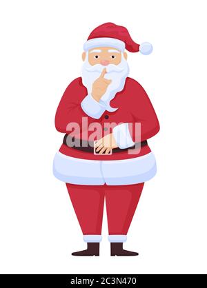 Frohe weihnachtsmann. Festlicher Charakter weißer Bart in rotem Pelz Mantel und Mütze bitten nicht, Lärm zu machen. Stock Vektor