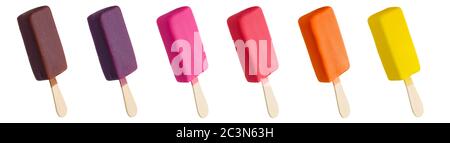 Glasierte Eisdielen auf einem Stock; verschiedene Farben Stockfoto