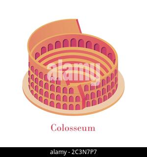 Altes Kolosseum isometrisch. Berühmte italienische Wahrzeichen antike riesige orange collise Arena Gladiatorenkämpfe. Stock Vektor