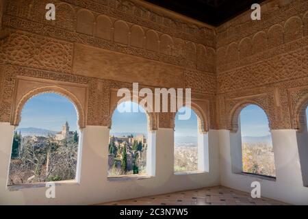 Blick von Granada, Spanien. Alhambra Königspalast. Stockfoto