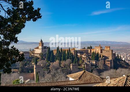 Blick von Granada, Spanien. Alhambra Königspalast. Stockfoto